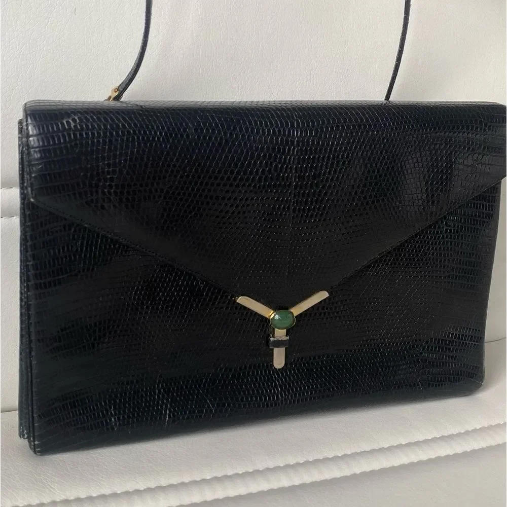 Vintage Judith Lieber Collection Piece Black Lizard Leather Purse Crossbody